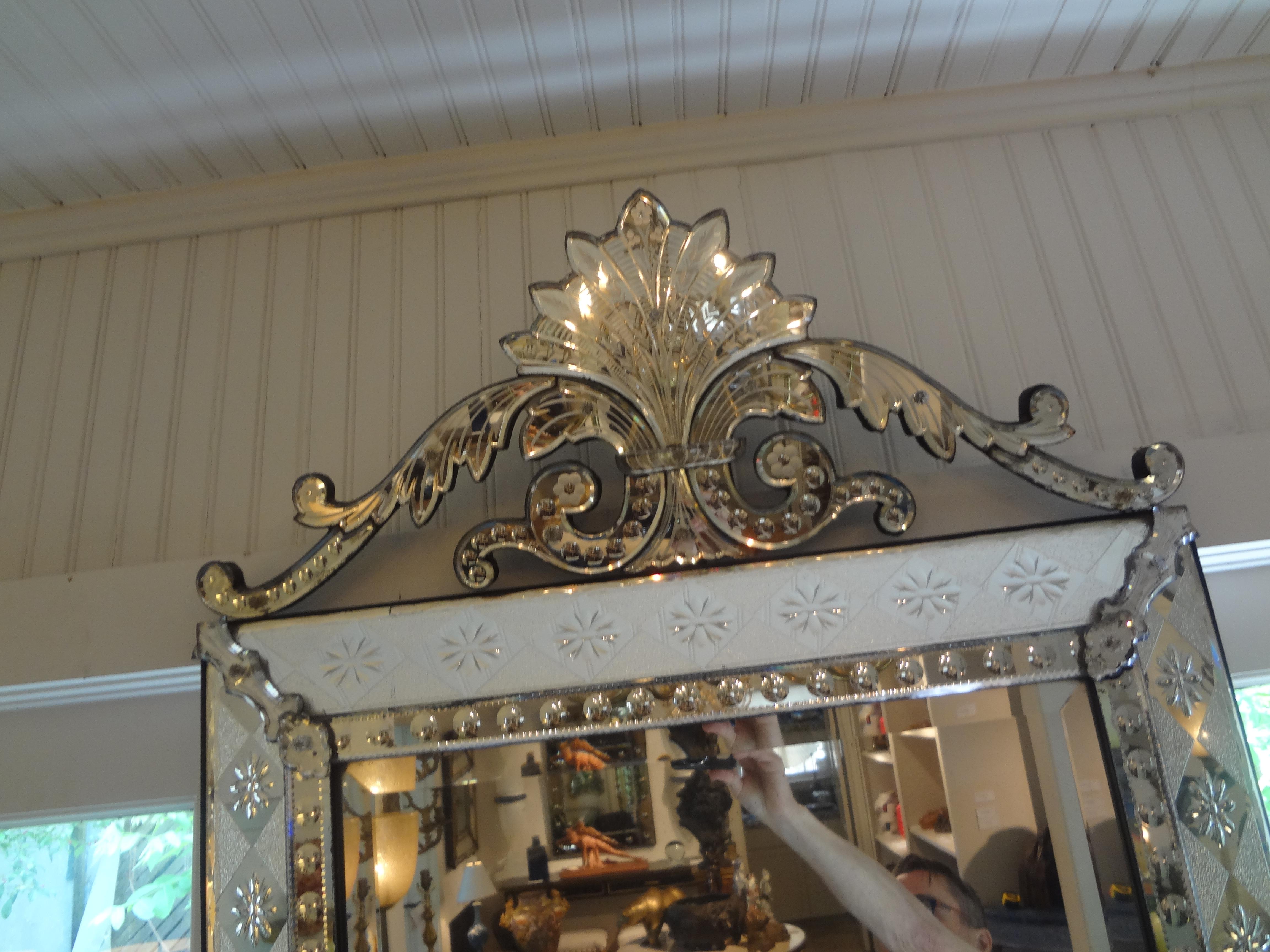 Art Deco Antique Venetian Mirror with Geometric Design For Sale
