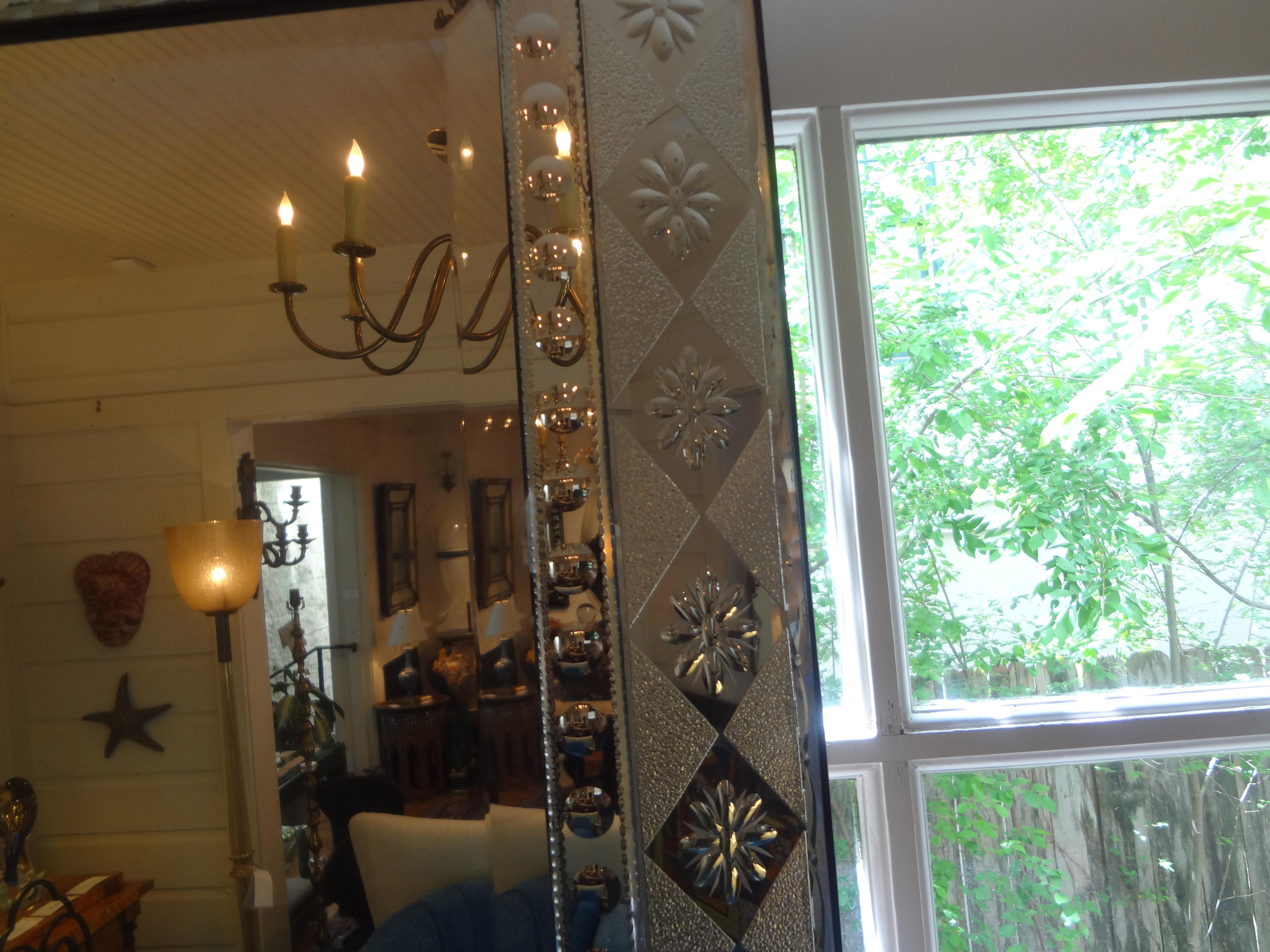 Antique Venetian Mirror with Geometric Design In Good Condition For Sale In Houston, TX