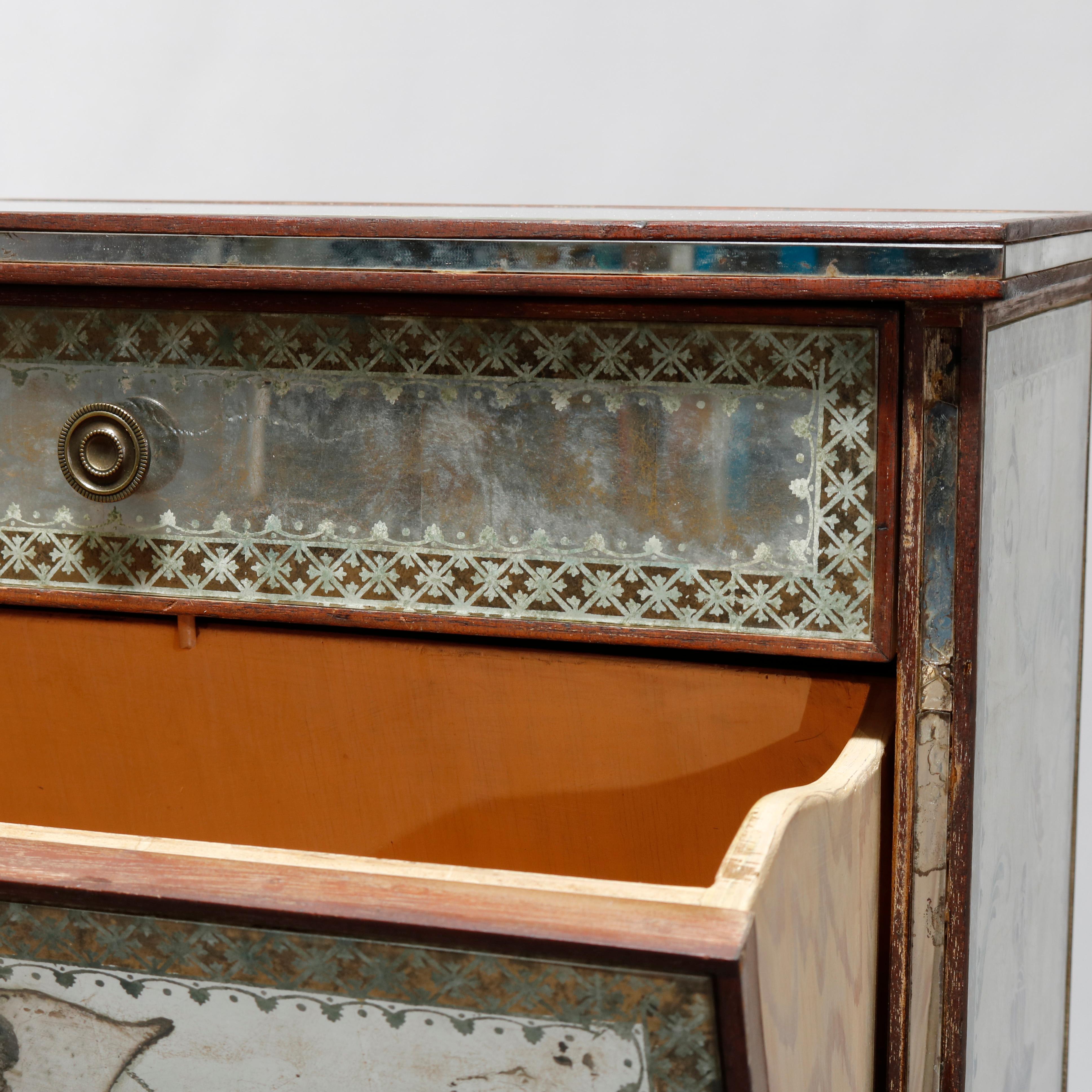European Antique Venetian Mirrored Chinoiserie Decorated Portfolio Stand, 20th C