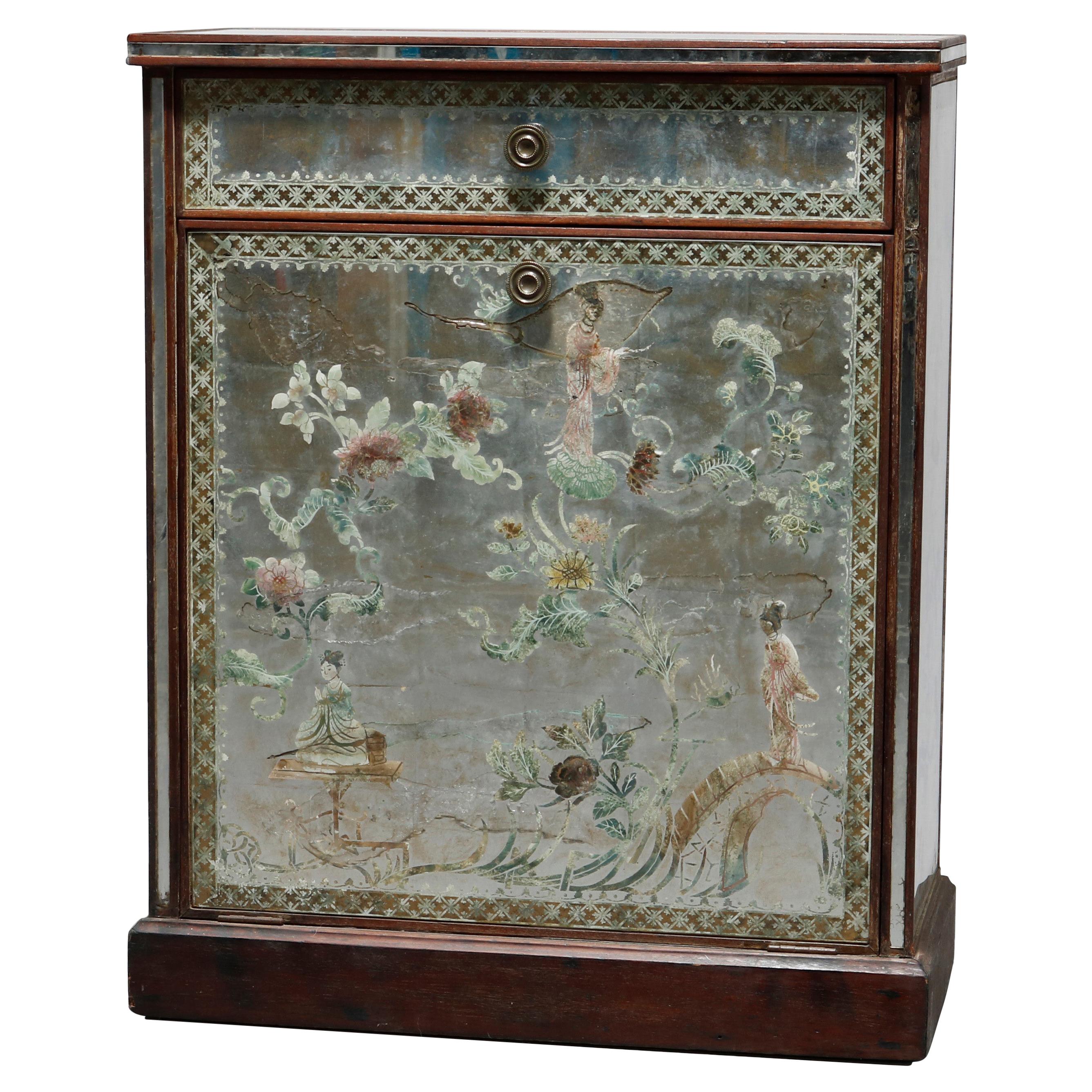 Antique Venetian Mirrored Chinoiserie Decorated Portfolio Stand, 20th C