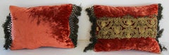 Antique Venetian Moorish Silk Velvet Throw Pillows Embellished Metallic Treads