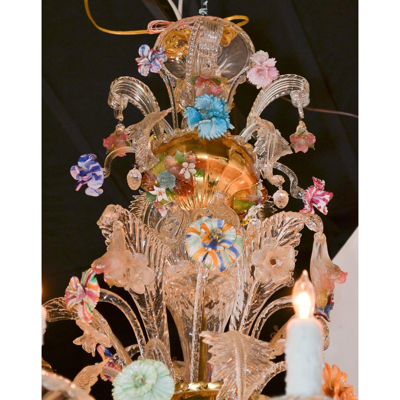Antique Venetian Multi-Color Blown Glass Chandelier 1