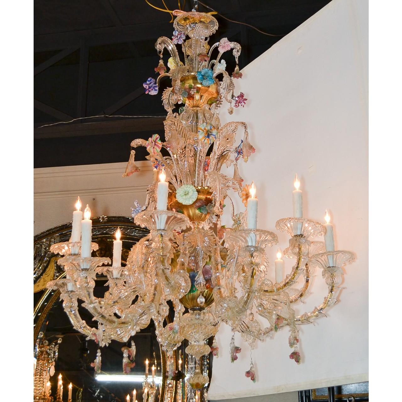 Italian Antique Venetian Multi-Color Blown Glass Chandelier