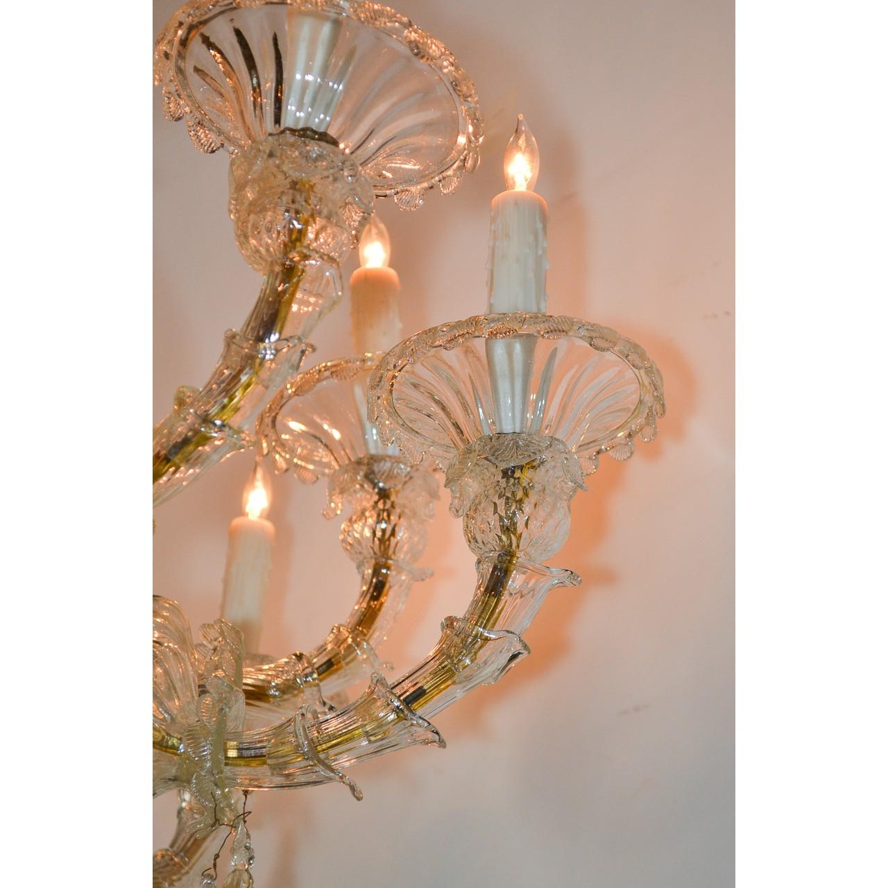 Dyed Antique Venetian Multi-Color Blown Glass Chandelier