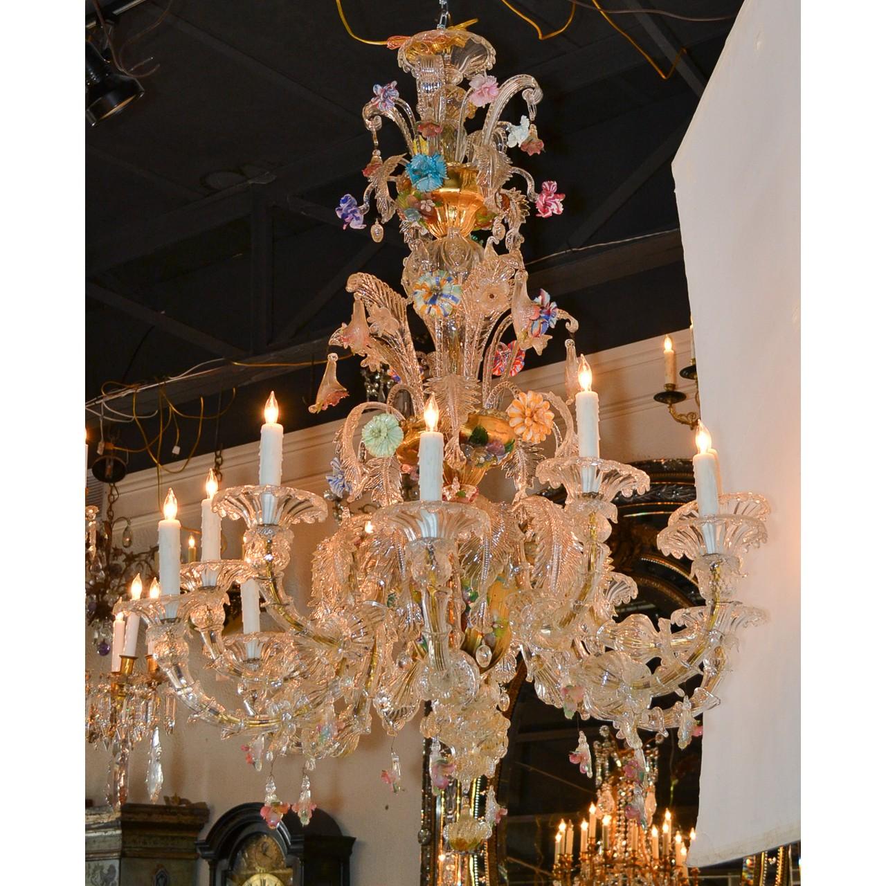 Antique Venetian Multi-Color Blown Glass Chandelier In Excellent Condition In Dallas, TX