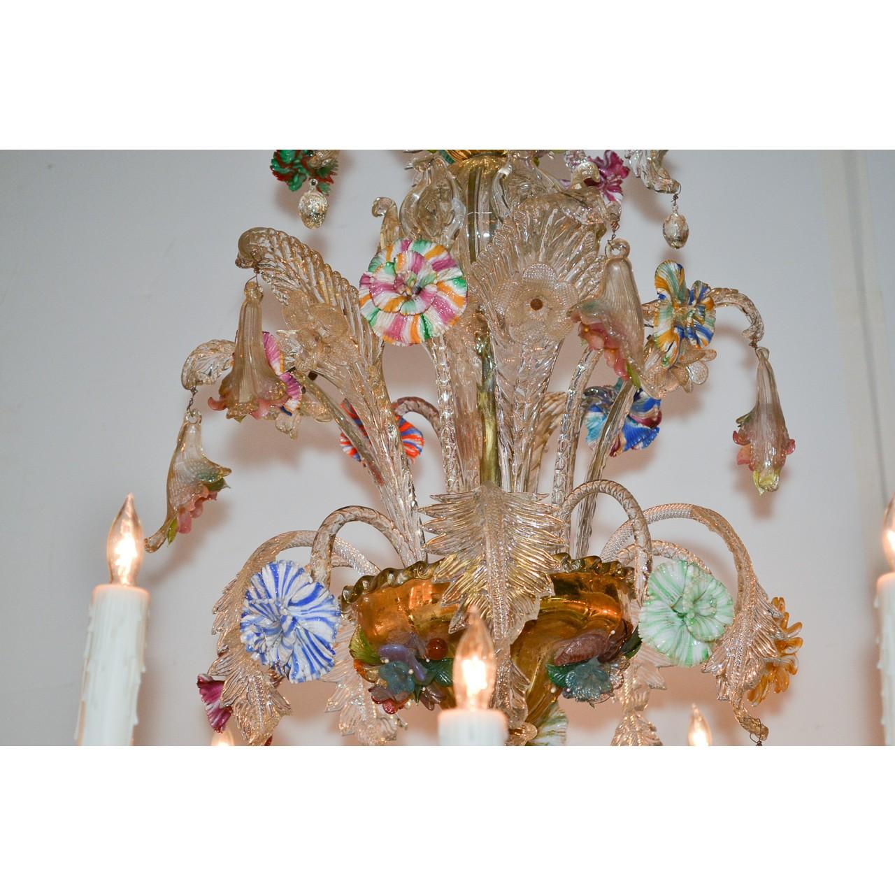 20th Century Antique Venetian Multi-Color Blown Glass Chandelier
