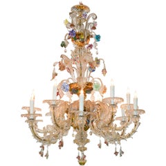 Antique Venetian Multi-Color Blown Glass Chandelier