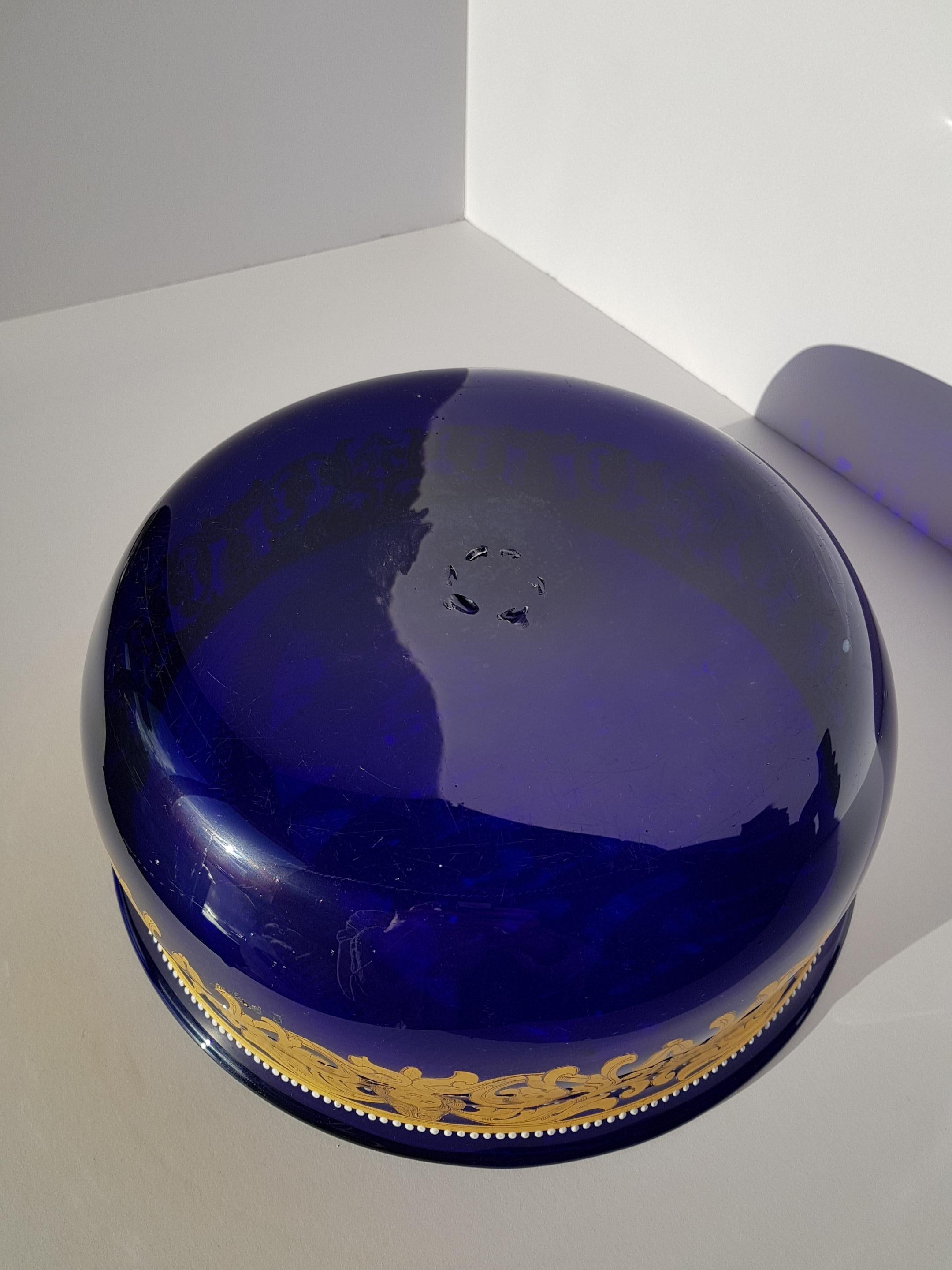 Antique Venetian Murano Art Glass Bowl Centerpiece Gold Enamelled Blue Baroque For Sale 4
