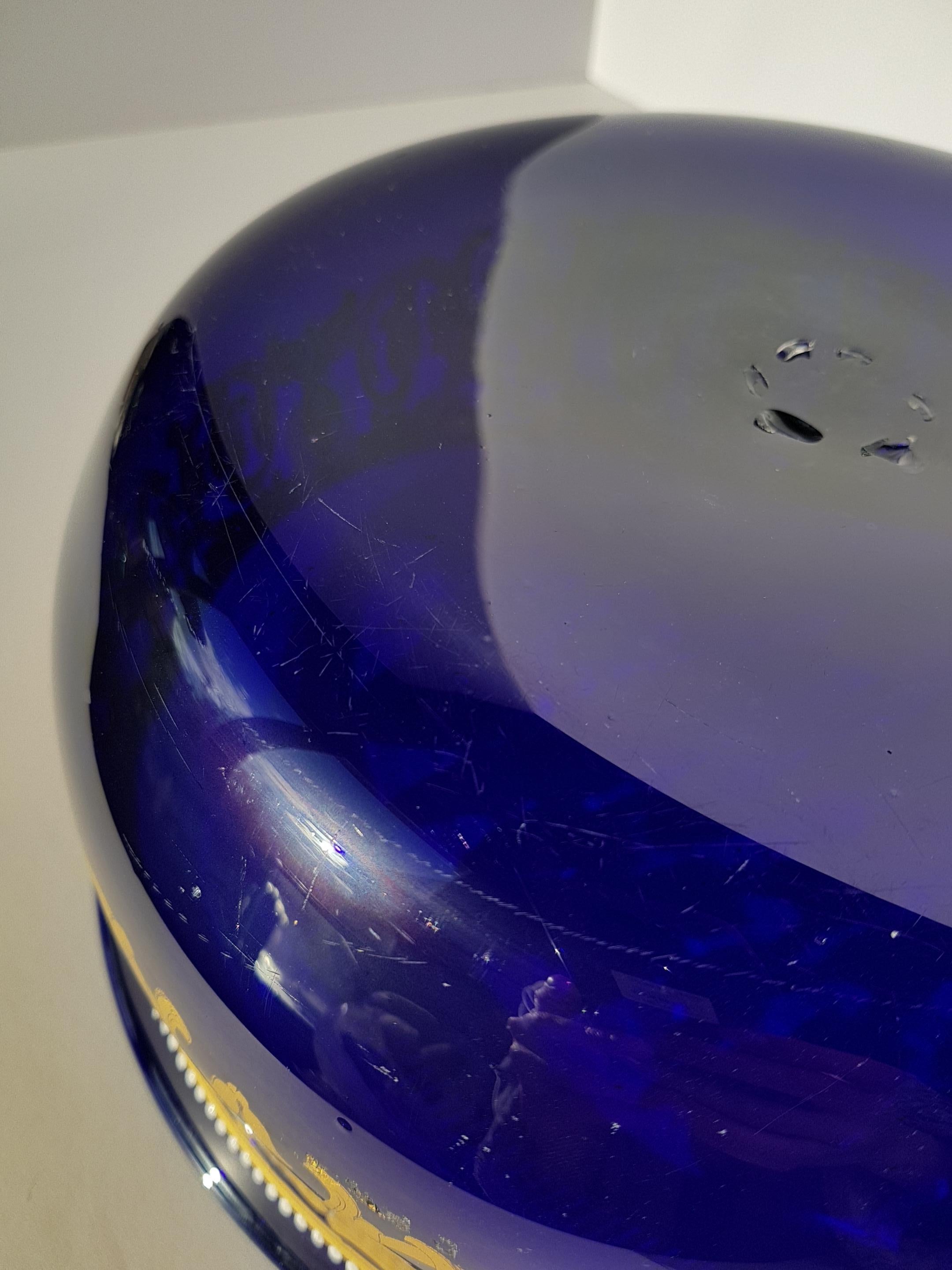 Antique Venetian Murano Art Glass Bowl Centerpiece Gold Enamelled Blue Baroque For Sale 7