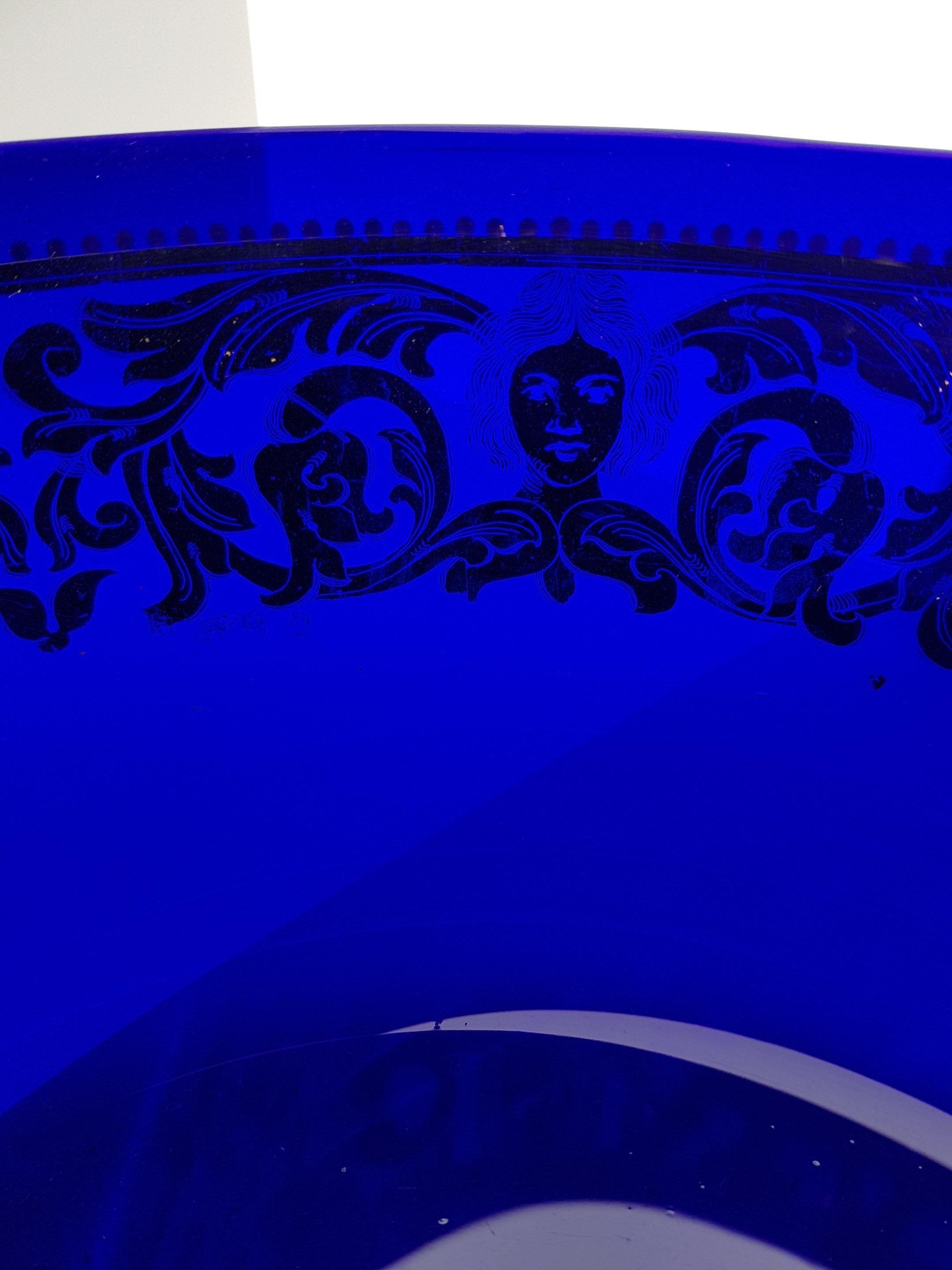 Antique Venetian Murano Art Glass Bowl Centerpiece Gold Enamelled Blue Baroque For Sale 8