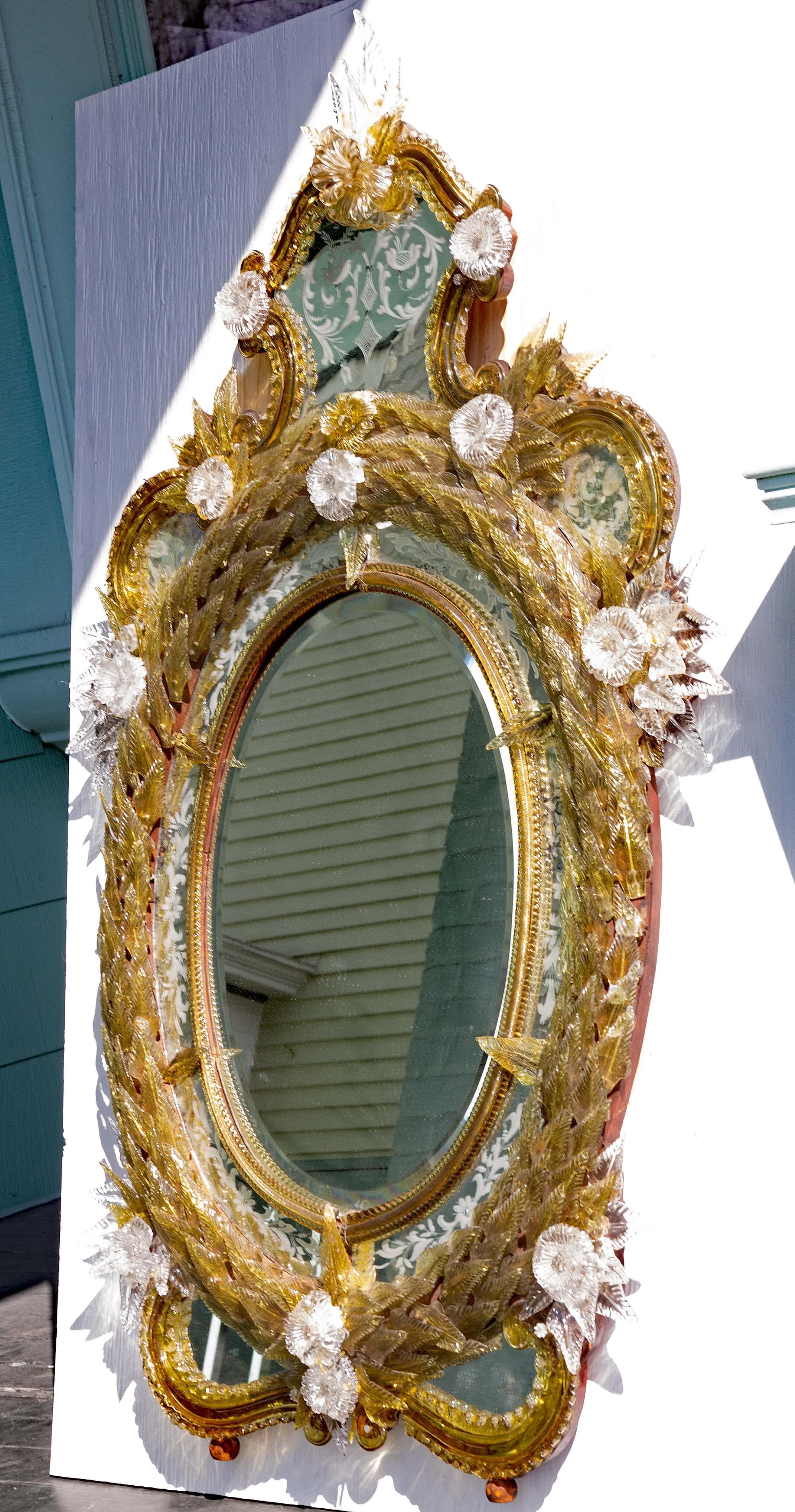 Antique Venetian Murano Glass Console Wall Mirror 19th Century 1