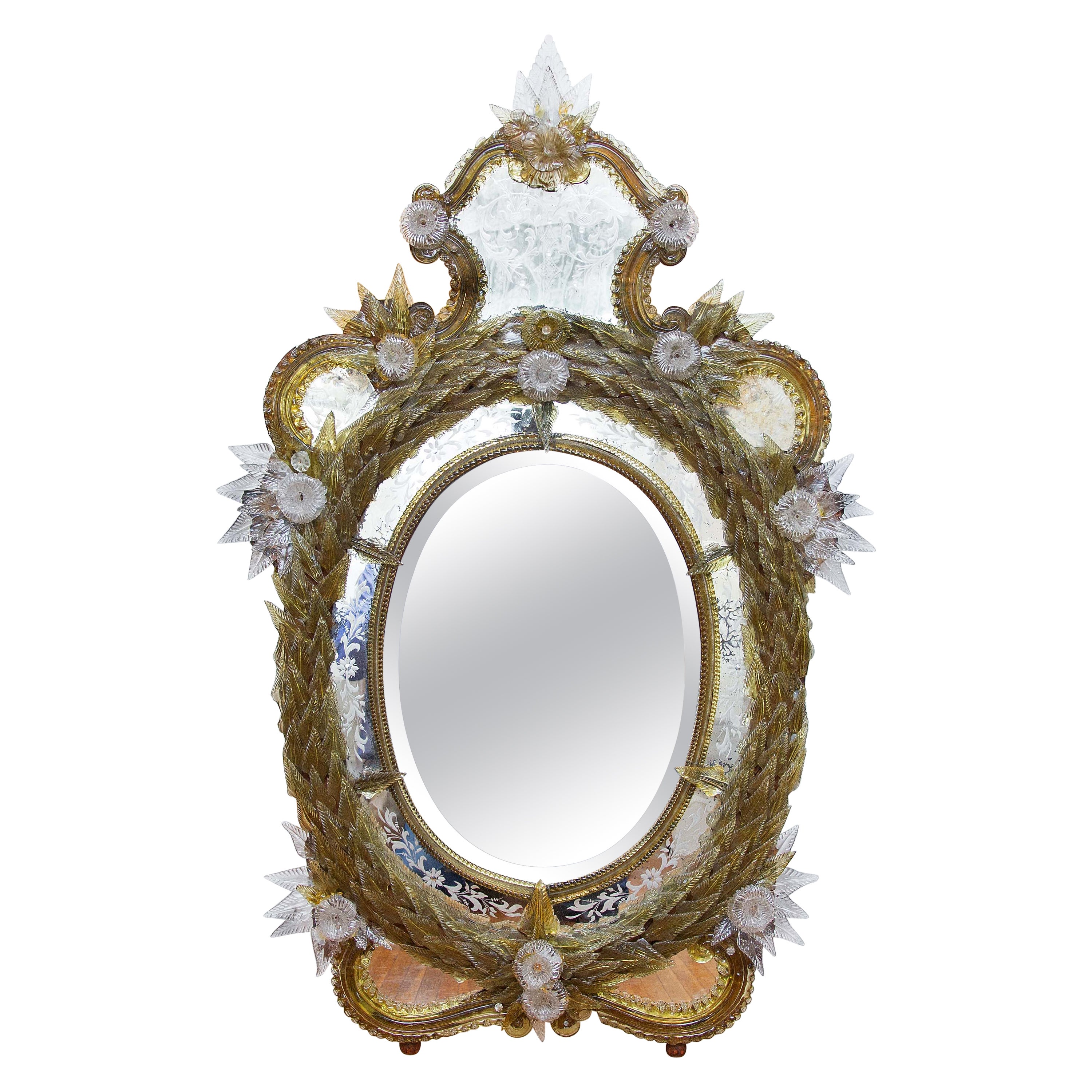 Antique Venetian Murano Glass Console Wall Mirror 19th Century