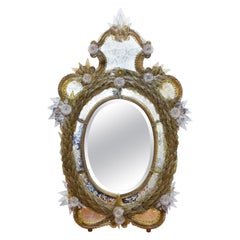 Antique Venetian Murano Glass Console Wall Mirror 19th Century