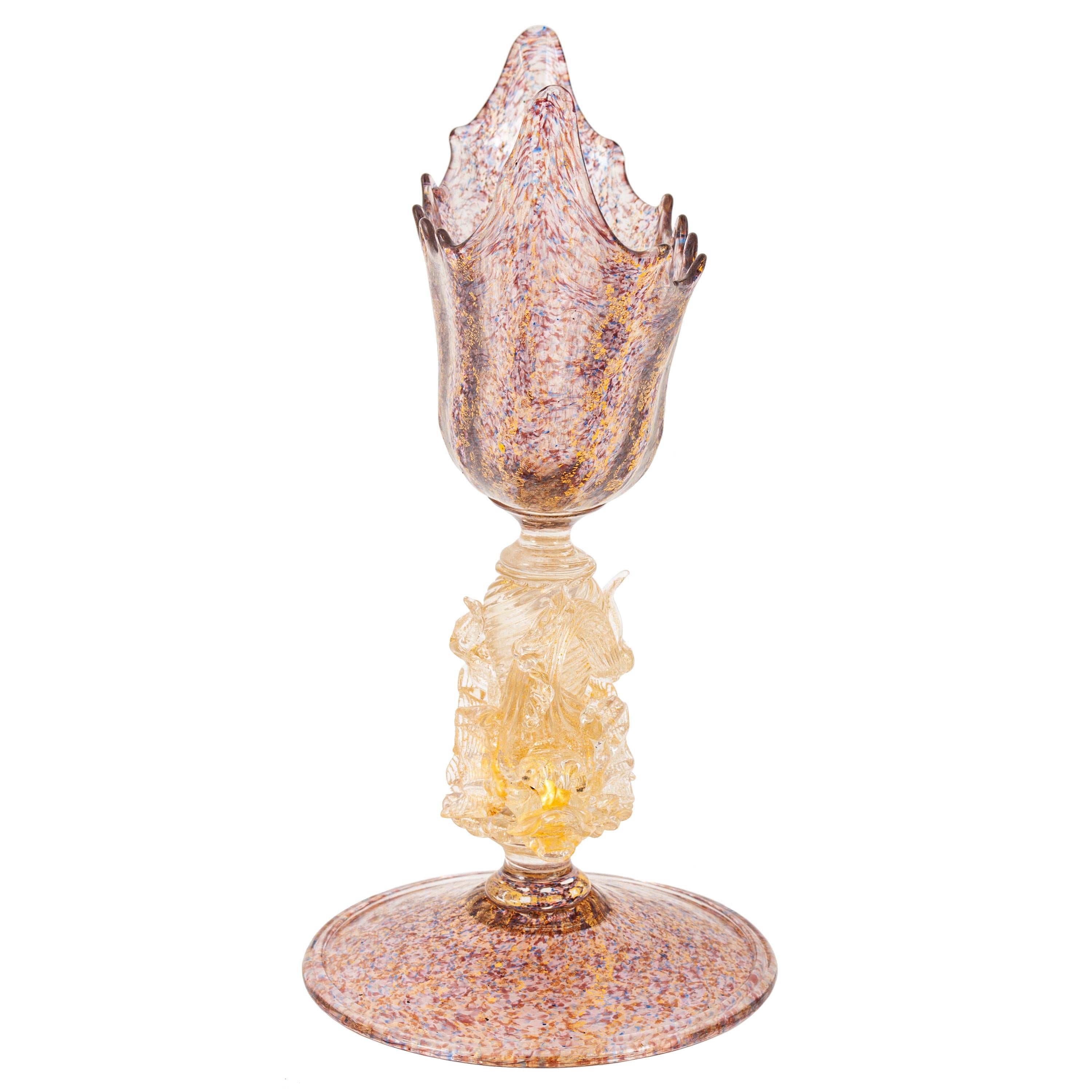 Art Nouveau Antique Venetian Murano Hand Blown Glass Gold Centerpiece Coupe Salviati 1910