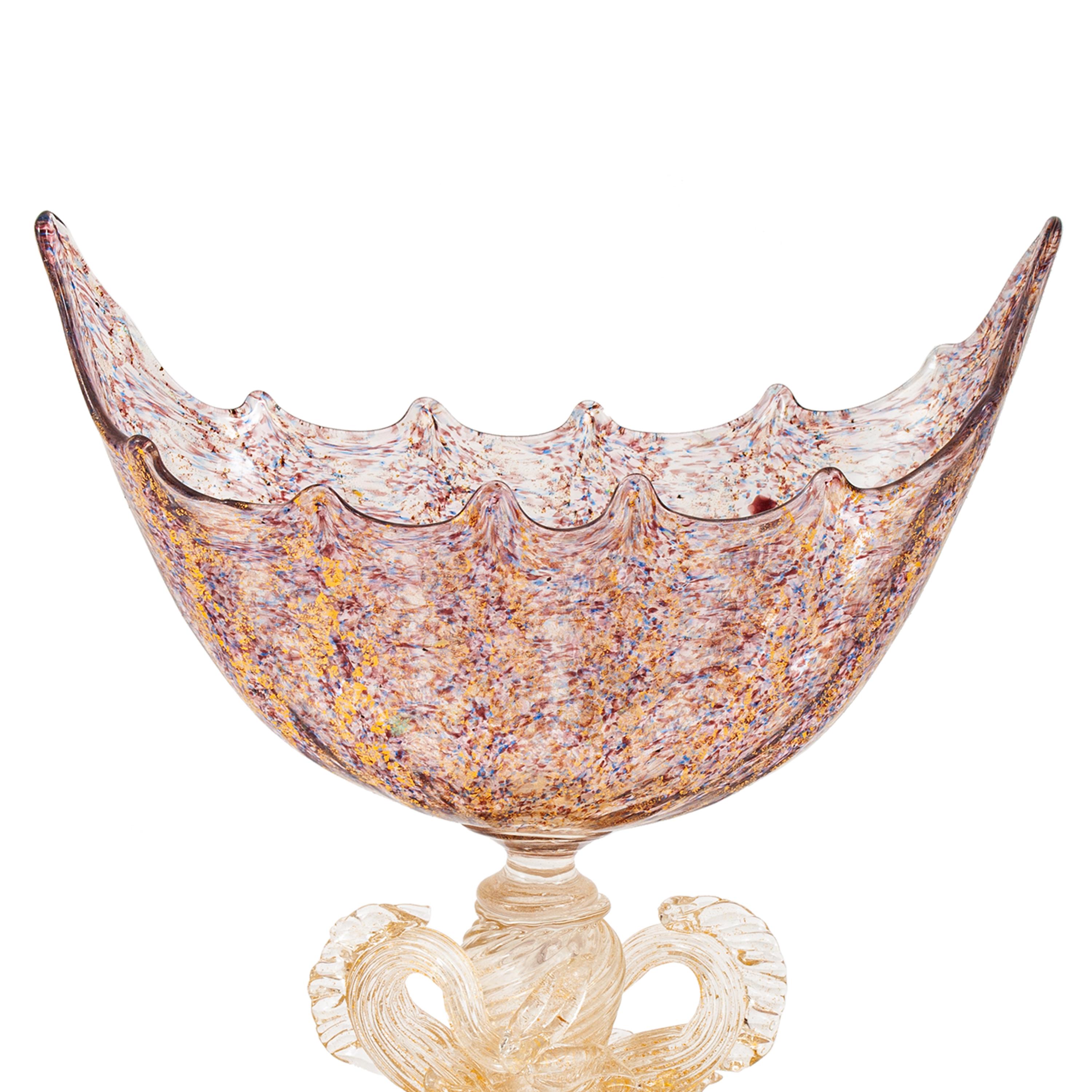 Hand-Crafted Antique Venetian Murano Hand Blown Glass Gold Centerpiece Coupe Salviati 1910