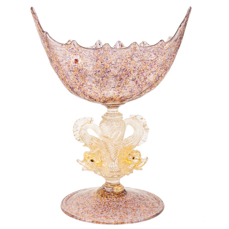 Antique Venetian Murano Hand Blown Glass Gold Centerpiece Coupe Salviati 1910 3