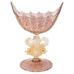 Antique Venetian Murano Hand Blown Glass Gold Centerpiece Coupe Salviati 1910