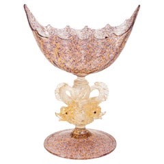 Antiker venezianischer Tafelaufsatz aus mundgeblasenem Muranoglas in Gold, Coupe Salviati 1910