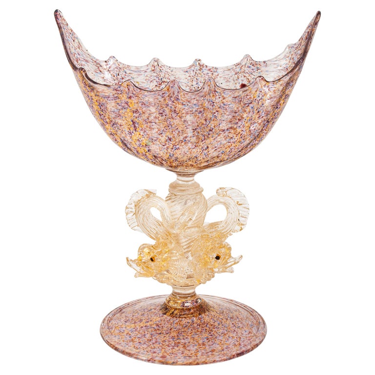 Antique Venetian Murano Hand Blown Glass Gold Centerpiece Coupe Salviati 1910
