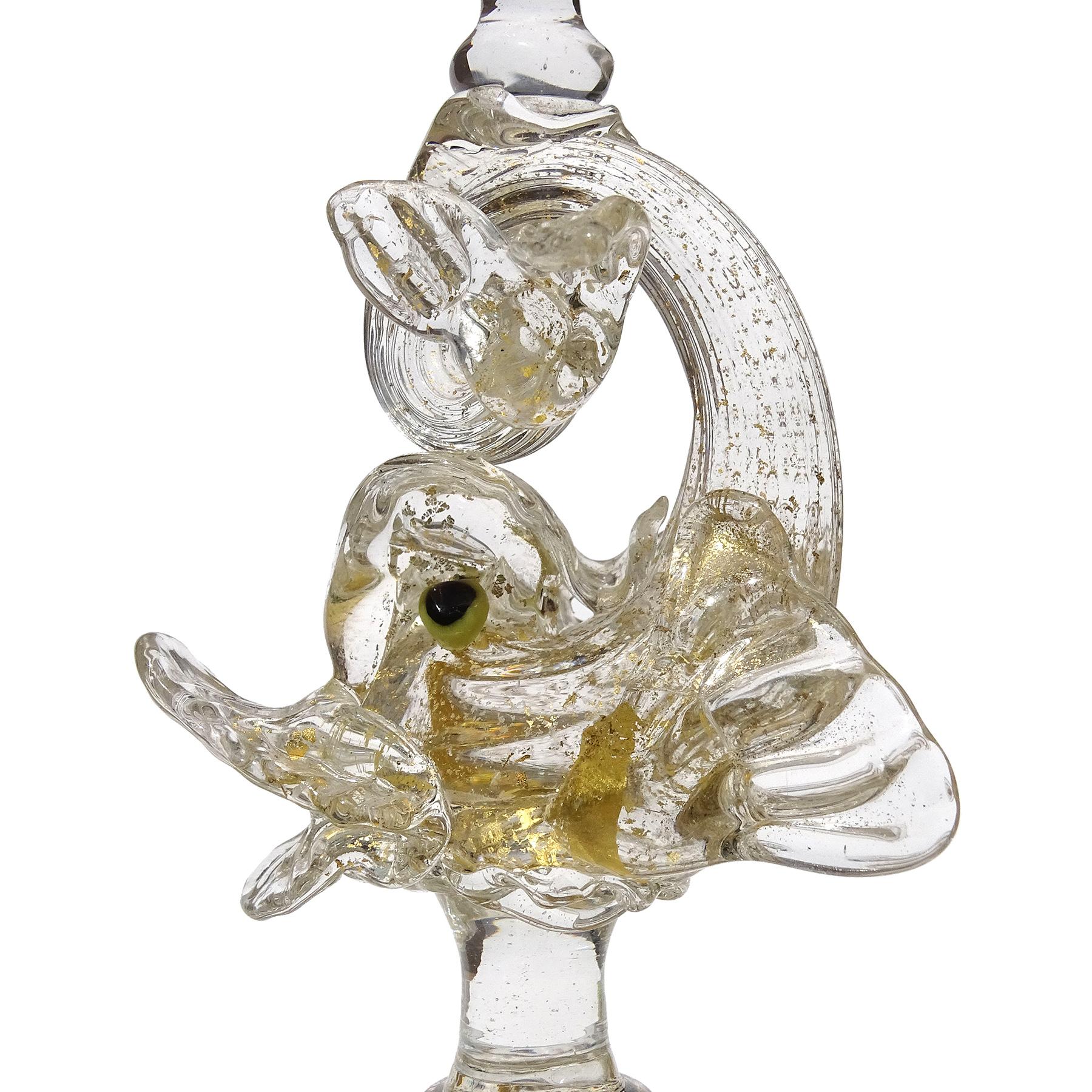 19th Century Antique Venetian Murano Opal Shell Gold Flecks Fish Stem Italian Art Glass Vase For Sale