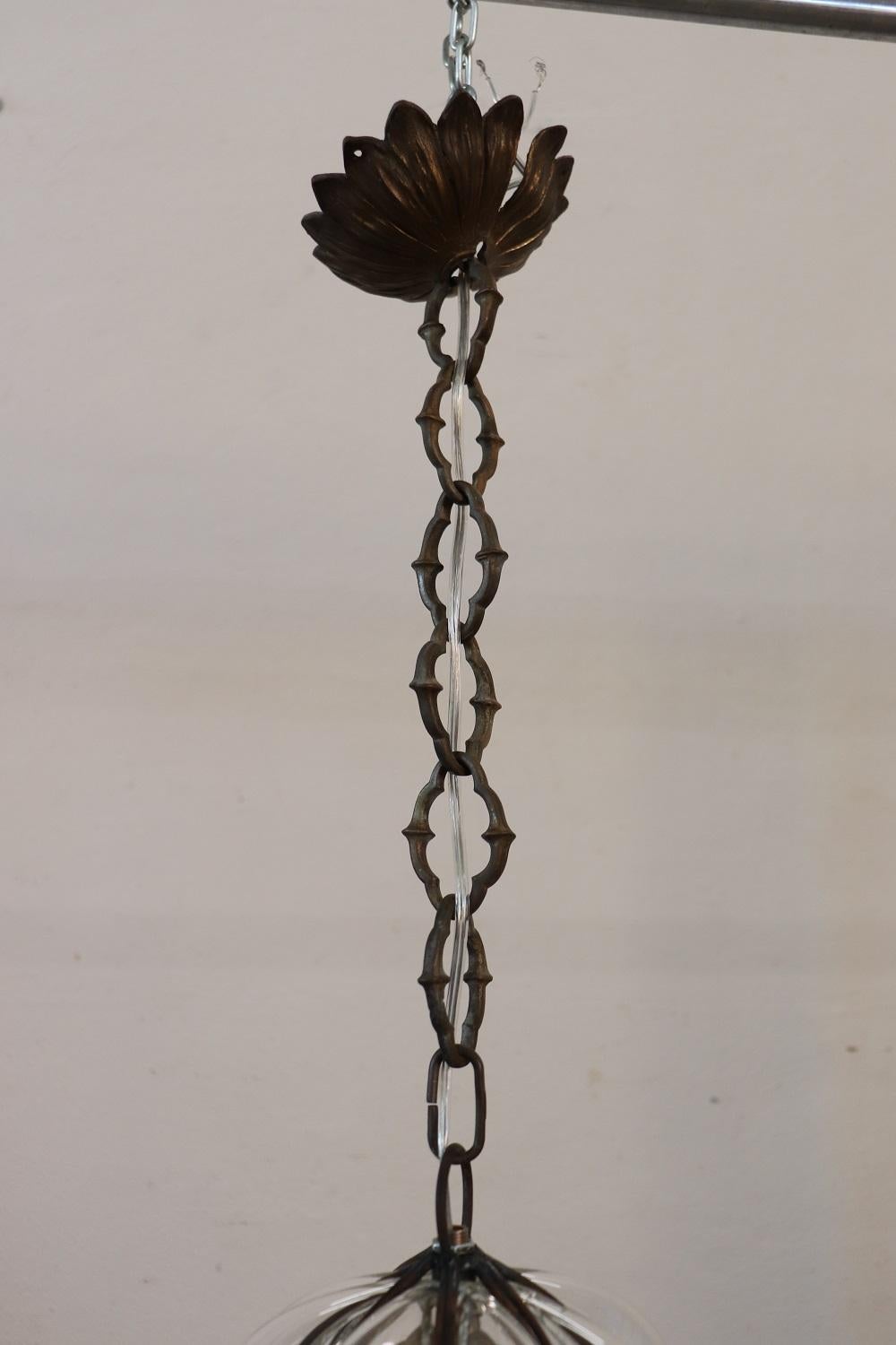 Antique Venetian Murano Pendant Light Mouth Blown Glass into Iron Frame 4
