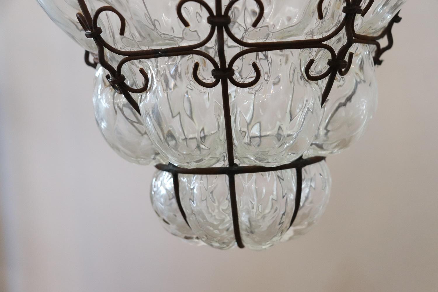 Murano Glass Antique Venetian Murano Pendant Light Mouth blown Glass into Iron Frame