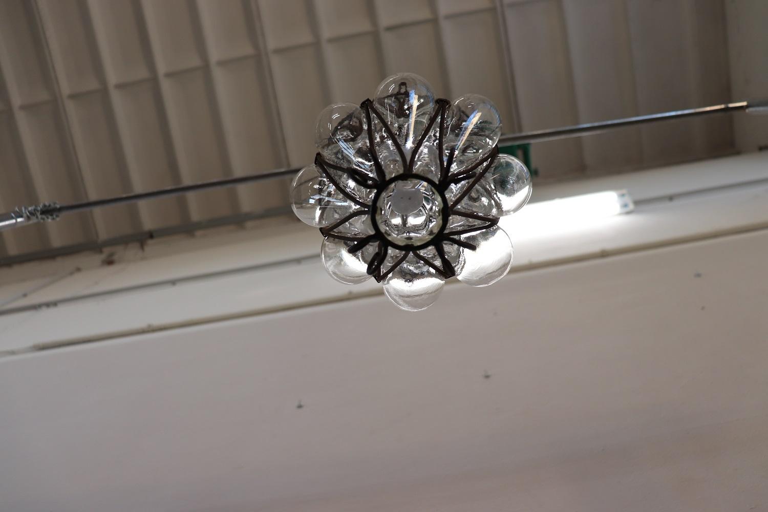Antique Venetian Murano Pendant Light Mouth Blown Glass into Iron Frame 1