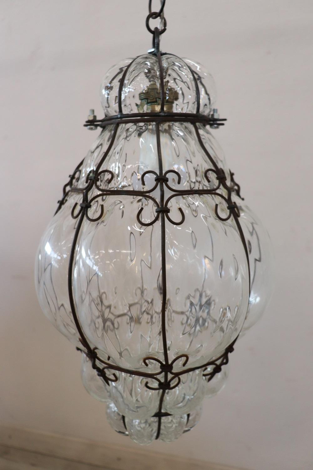 Antique Venetian Murano Pendant Light Mouth blown Glass into Iron Frame 1
