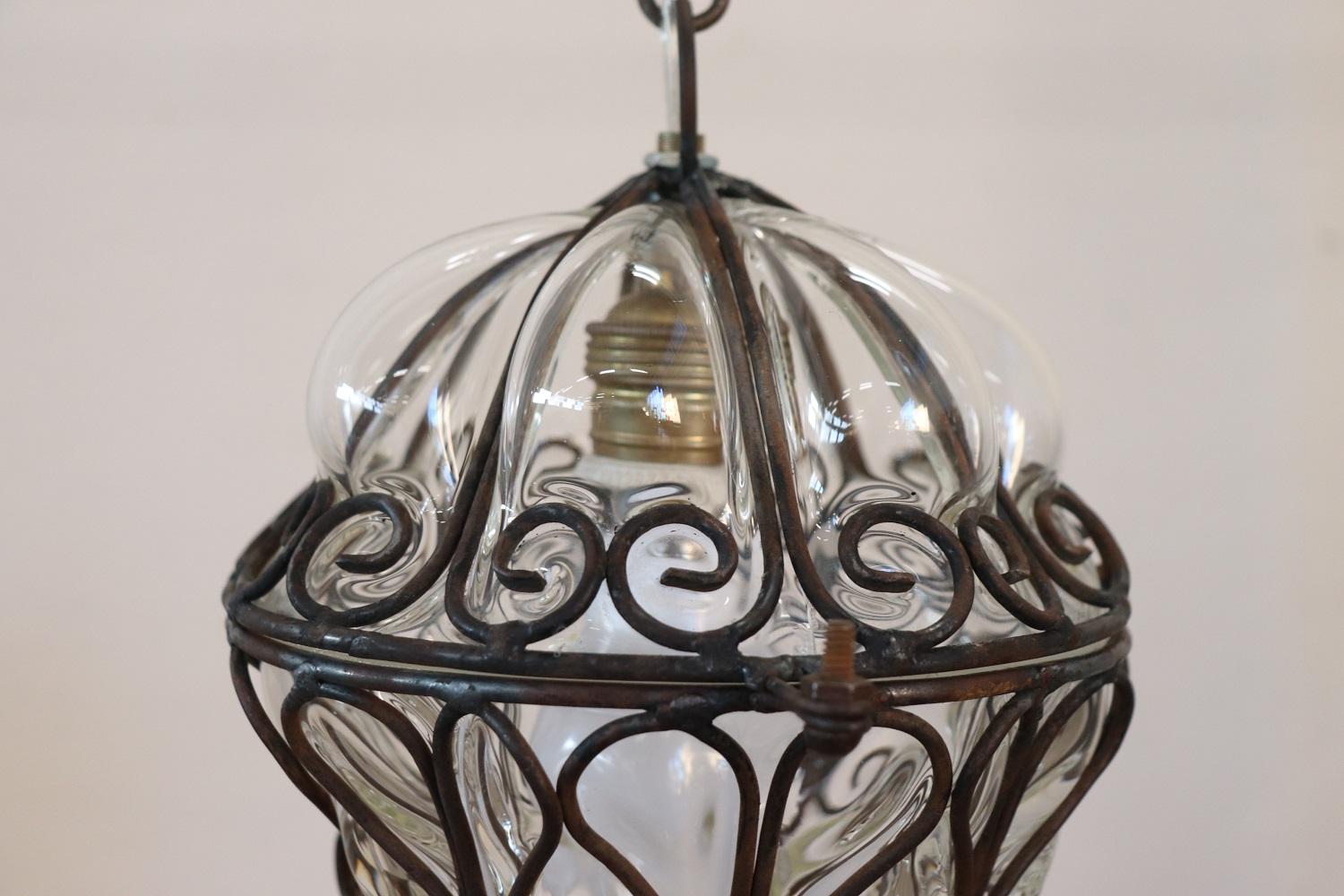 Antique Venetian Murano Pendant Light Mouth Blown Glass into Iron Frame 2