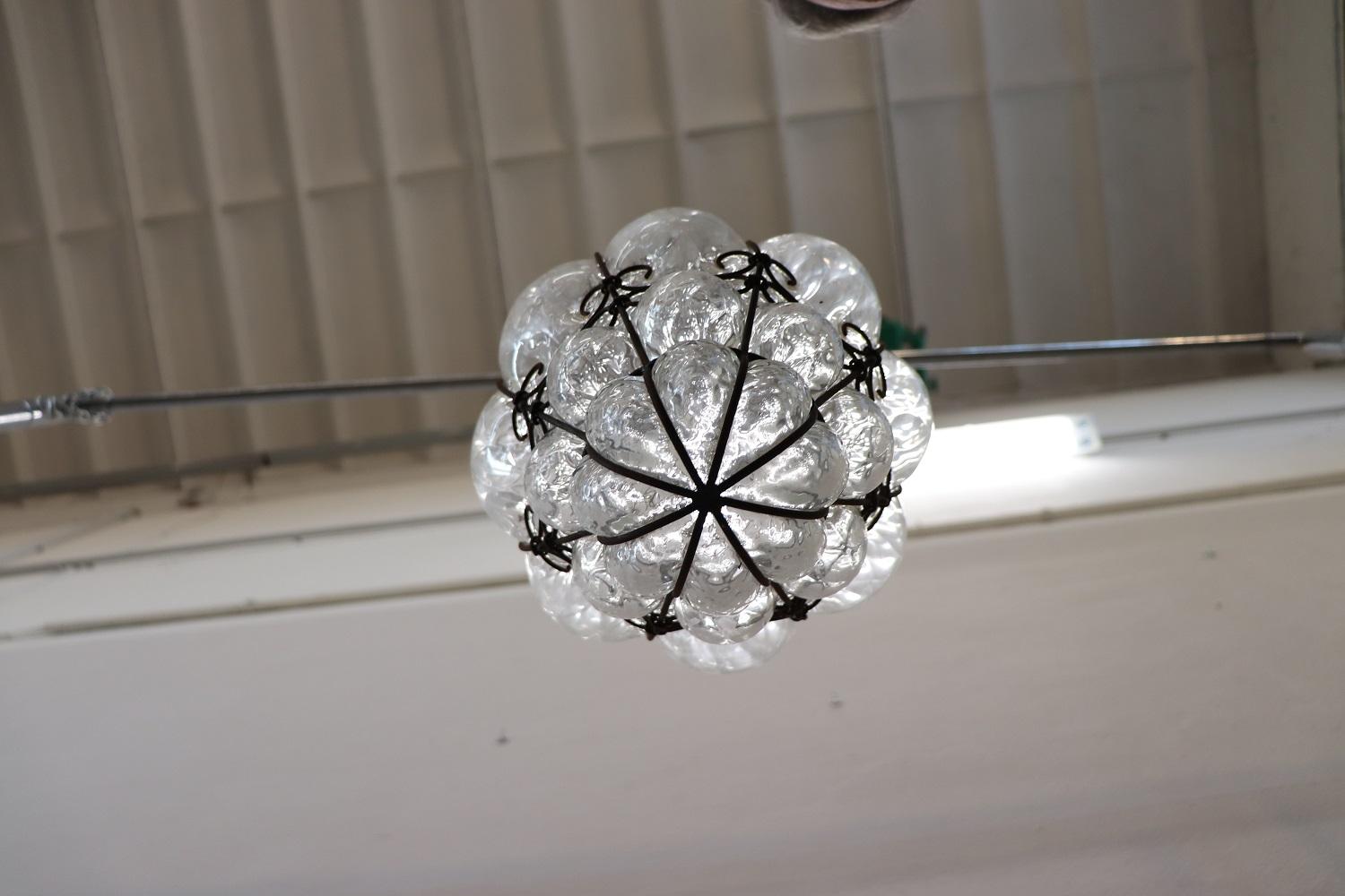 Antique Venetian Murano Pendant Light Mouth blown Glass into Iron Frame 2