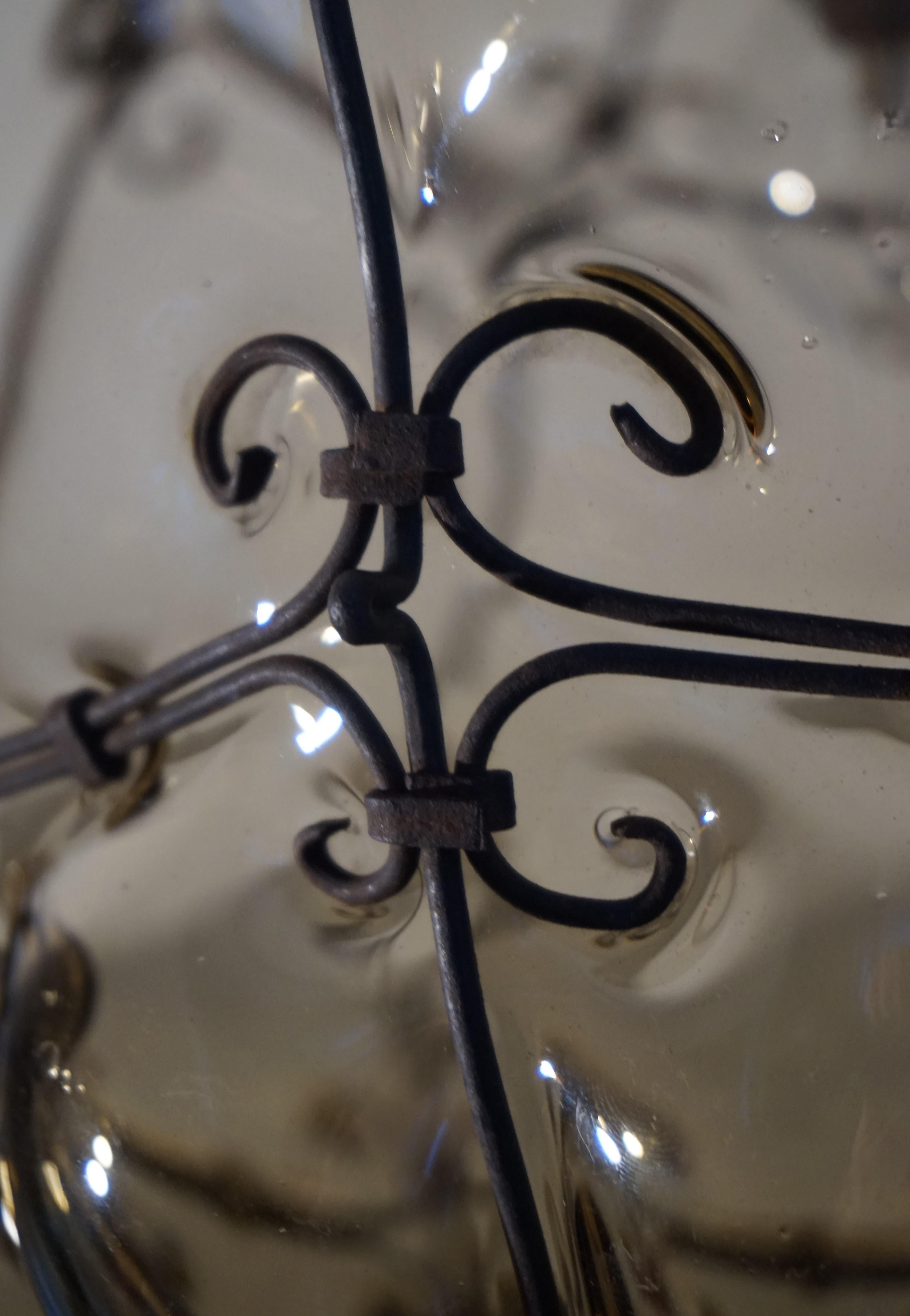20th Century Antique Venetian Murano Pendant Light Mouthblown Glass into a Wrought Iron Frame