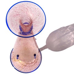 Antique Venetian Murano Pink Blue Rim Gold Flecks Italian Art Glass Flower Vase