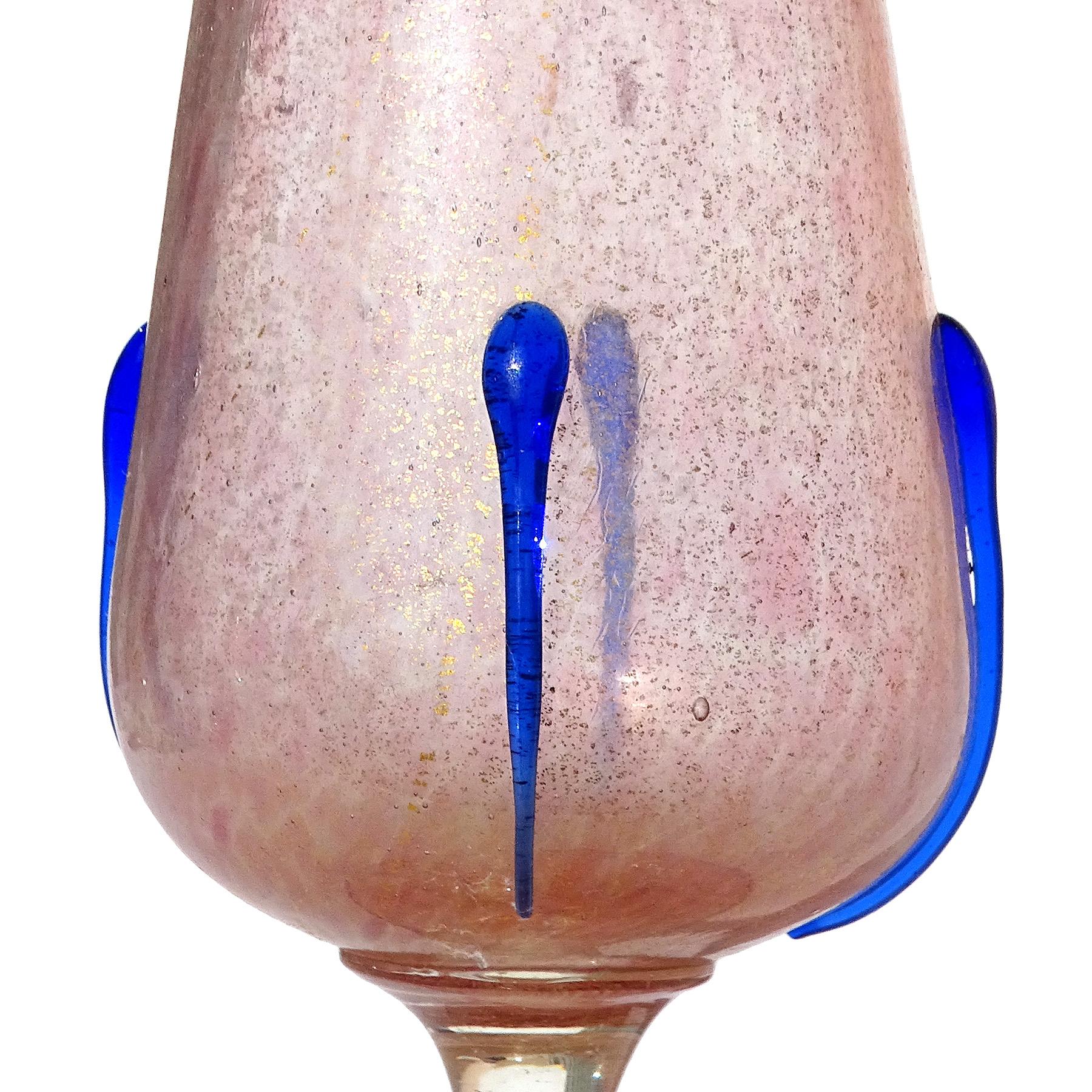 Antike venezianische Murano rosa blauen Rand Goldflecken italienische Kunst Glas Blumenvase im Zustand „Gut“ im Angebot in Kissimmee, FL
