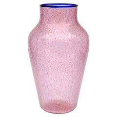 Antike venezianische Blumenvase aus Murano-Kunstglas mit rosa-blauem Rand und Goldflecken
