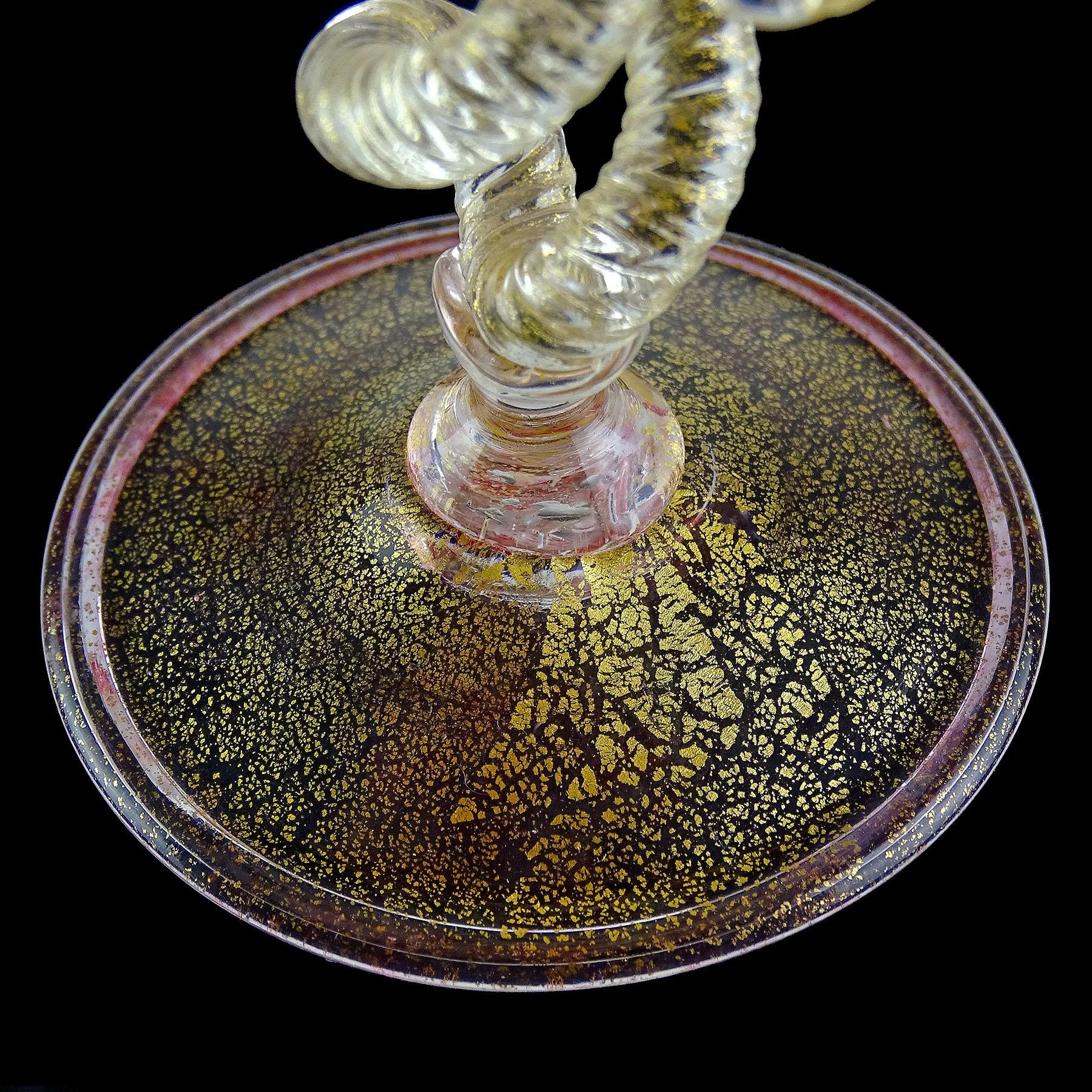 Antique Venetian Murano Pink Gold Leaf Italian Art Glass Twist Stem Shell Holder 7