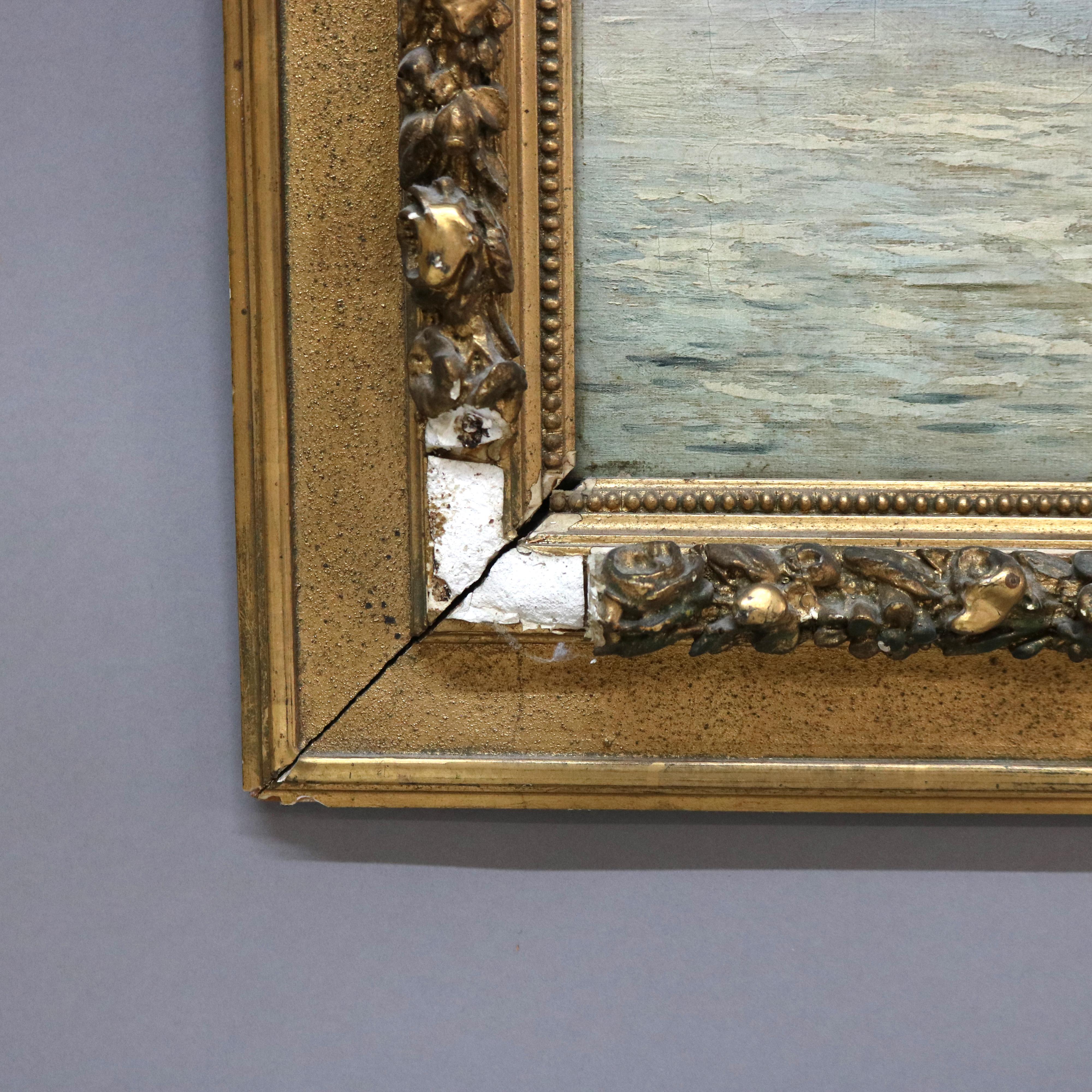 Antique Venetian Oil on Canvas Harbor Scene by C. Russo, Framed, C1890 For Sale 1
