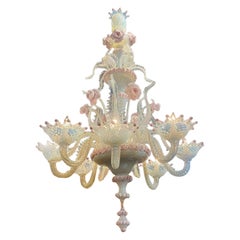 Antique Venetian Opalescent and Pink Chandelier