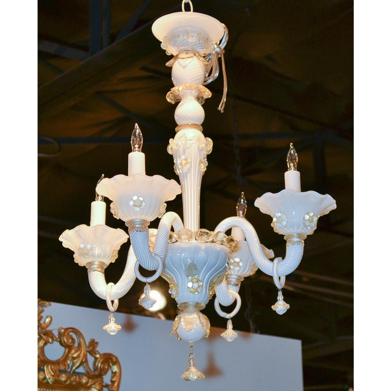 Opaline Glass Antique Venetian Opalescent Glass Chandelier, circa 1920