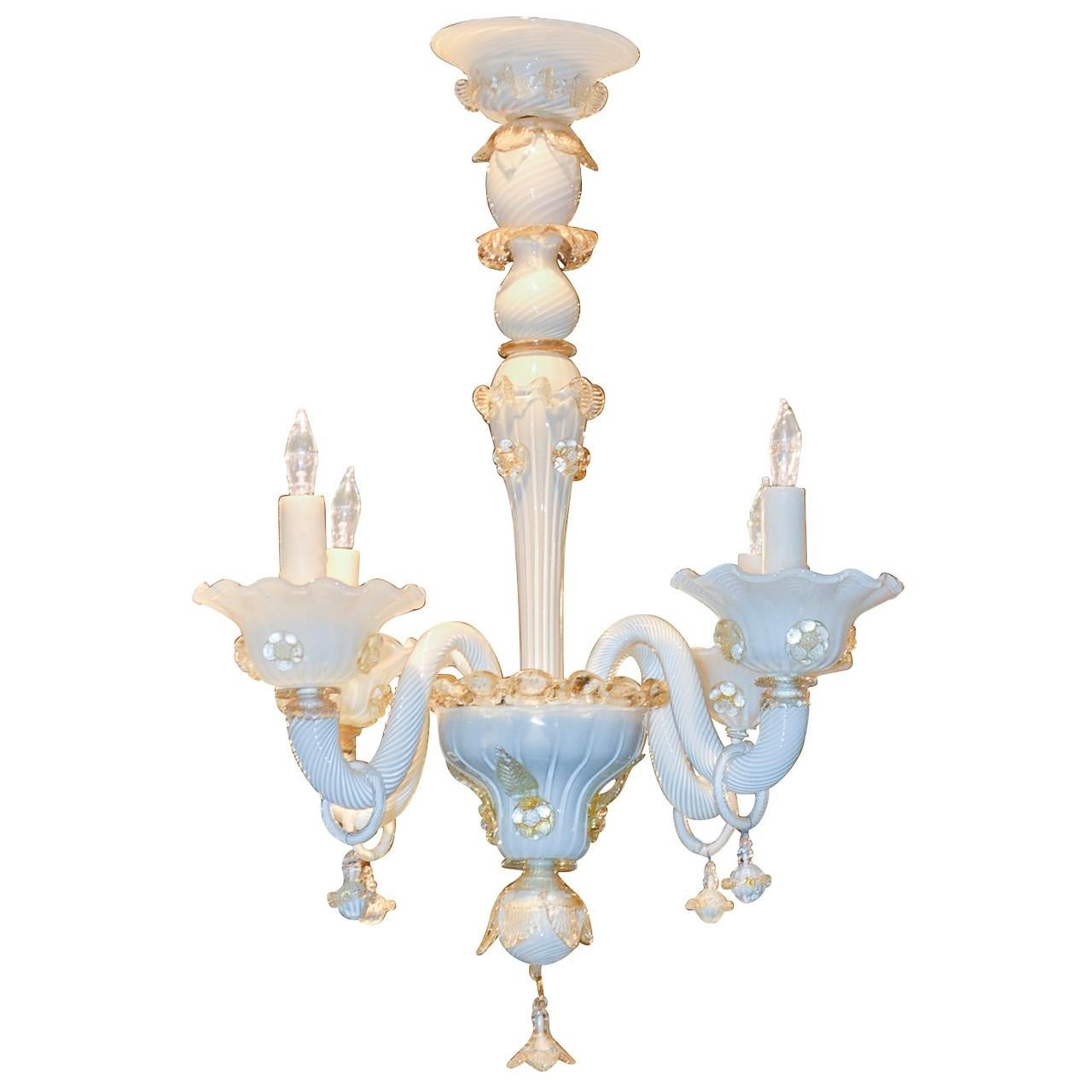 Antique Venetian Opalescent Glass Chandelier, circa 1920