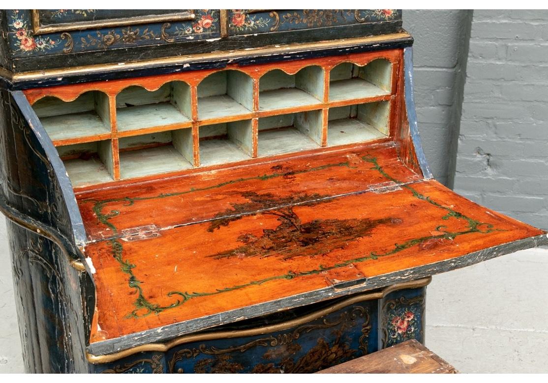 Antique Venetian Paint Decorated Secretary Bookcase For Sale 9