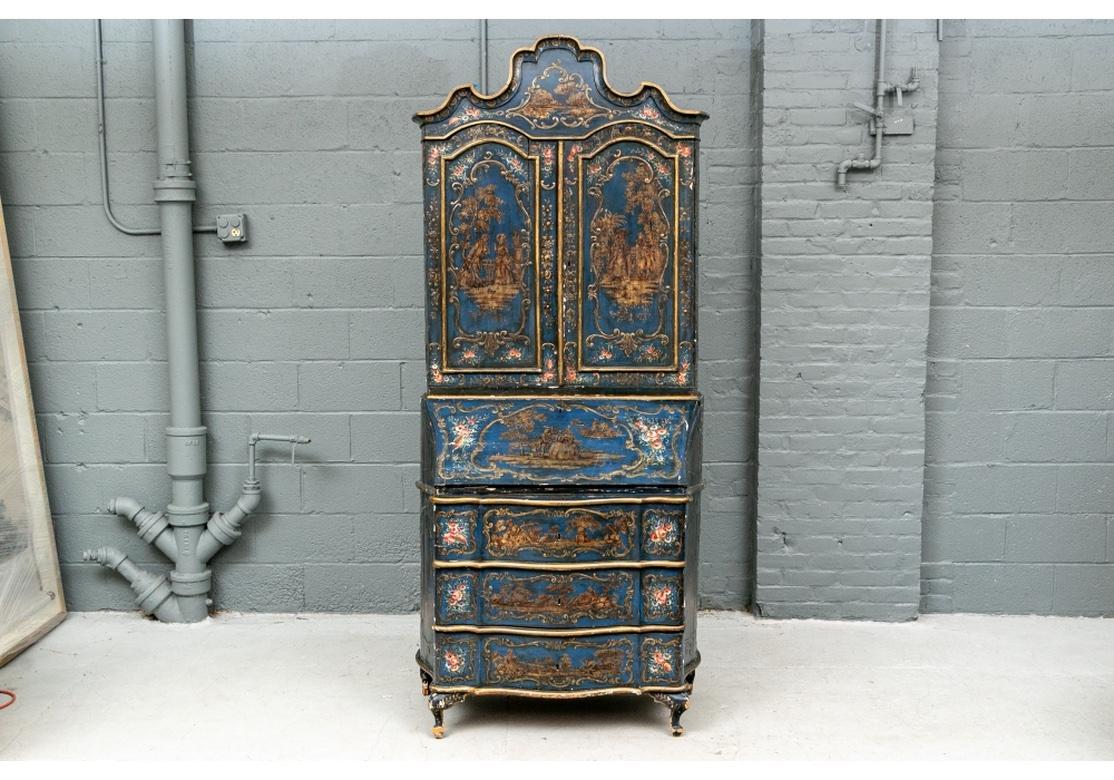Baroque Antique Venetian Paint Decorated Secretary Bookcase For Sale