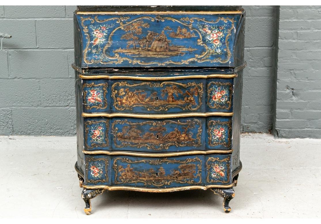 Italian Antique Venetian Paint Decorated Secretary Bookcase For Sale