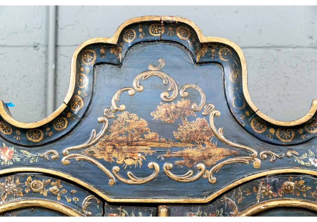 Wood Antique Venetian Paint Decorated Secretary Bookcase For Sale