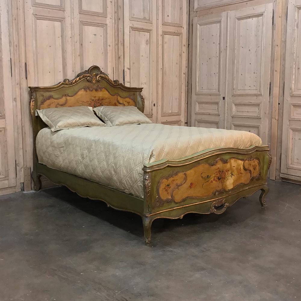 Hardwood Antique Venetian Painted Baroque Five-Piece Italian Bedroom Suite