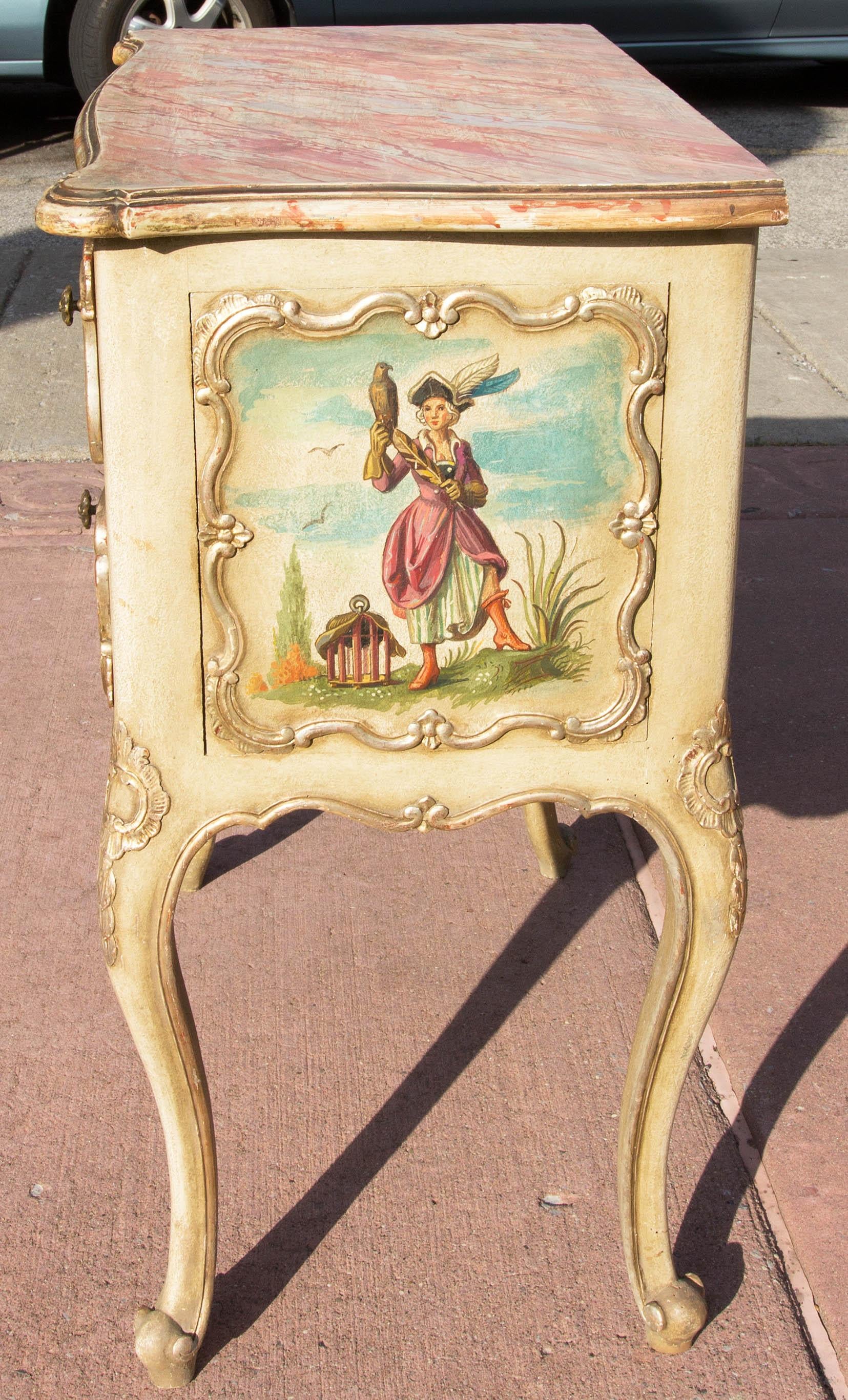 Antique Venetian Painted Commode Louis XV Style In Good Condition In Rochester, NY