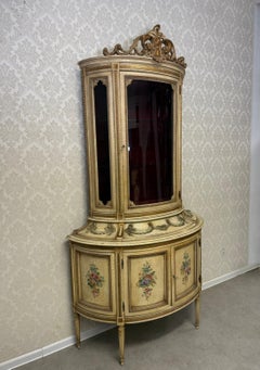 Antique Venetian Painted Display Cabinet with Glass Shelves