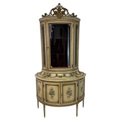 Antique Venetian Painted Display Cabinet with Glass Shelves
