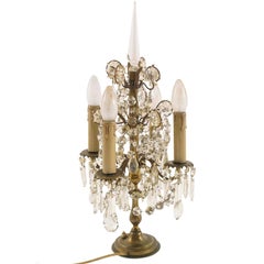 Antique Venetian Pair Electrified Girandoles Candelabra, Swaroski Crystal, Gilt