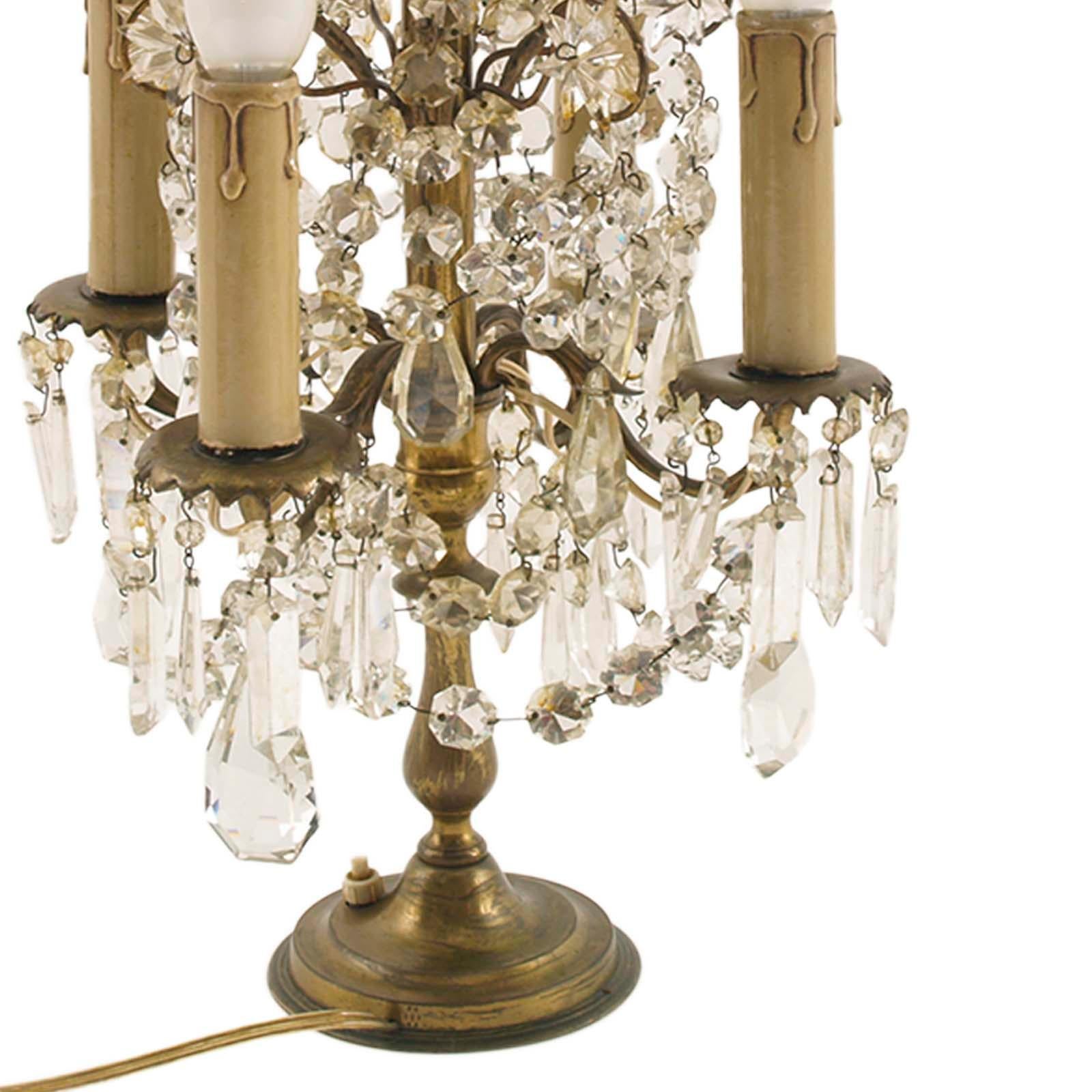 Art Nouveau Antique Venetian Pair Electrified Girandoles Candelabra, Swaroski Crystal, Gilt For Sale