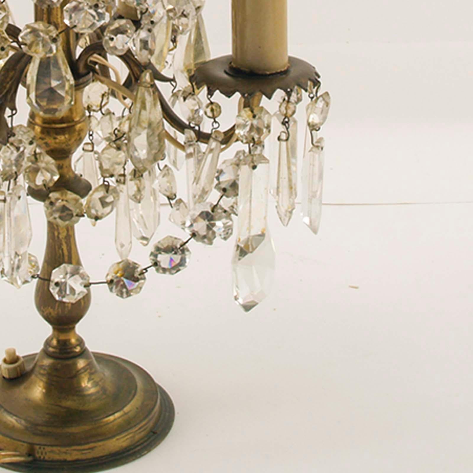 Italian Antique Venetian Pair Electrified Girandoles Candelabra, Swaroski Crystal, Gilt For Sale